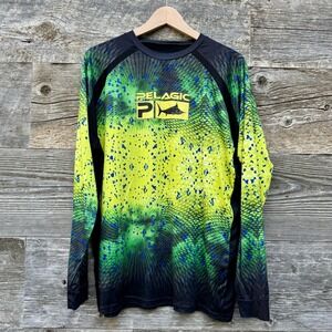 Pelagic Mens Vaportek Performance Fishing Shirt L Green Long Sleeve UPF READ*